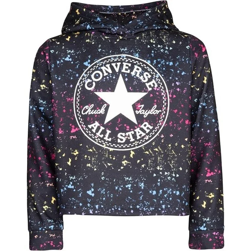 Converse All Over Print Cropped Hoodie Kids Medium Black Cotton Pullover RED473